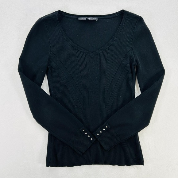 White House Black Market Sweaters - White House Black Market Sweater Womens XS Black V Neck‎ Stud Cuff Knit Pullover